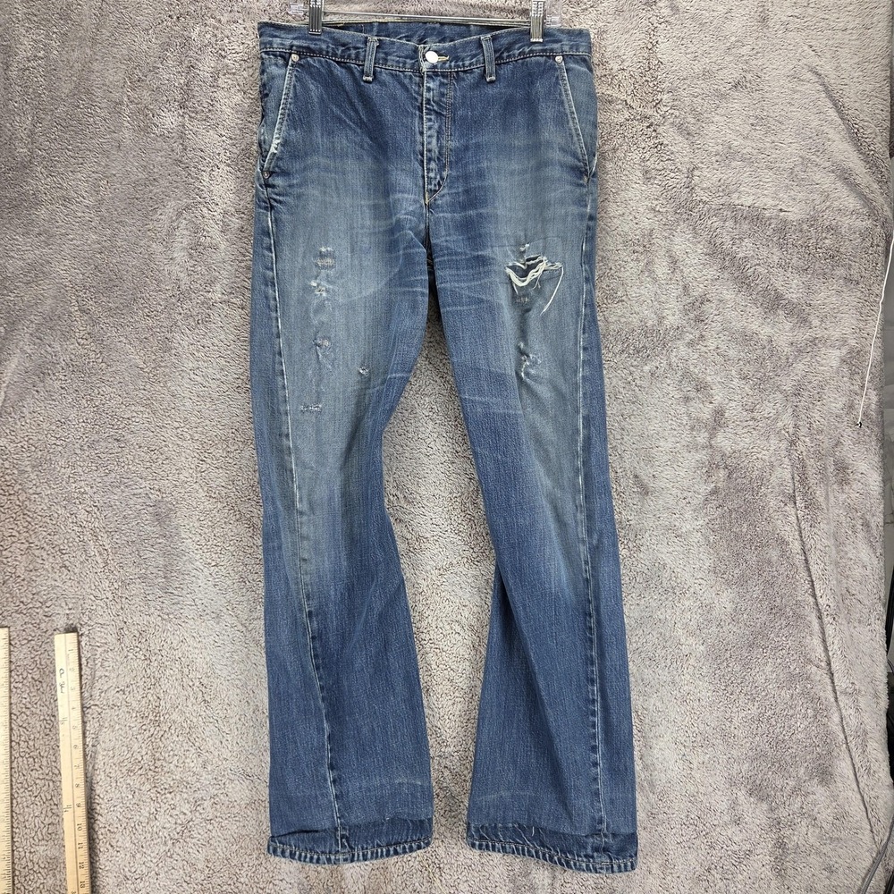 Vintage Levis Engineered Jeans Mens Blue Twisted Zip Fly Altered Hem Fits 34x32